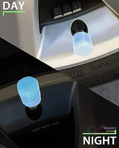 Tyre Valve Caps Luminous Glow Car Tire Air Stem Valve Cap Covers vaal cap ( 4 Pcs Mix Colour) - infinityexculsivestore.com