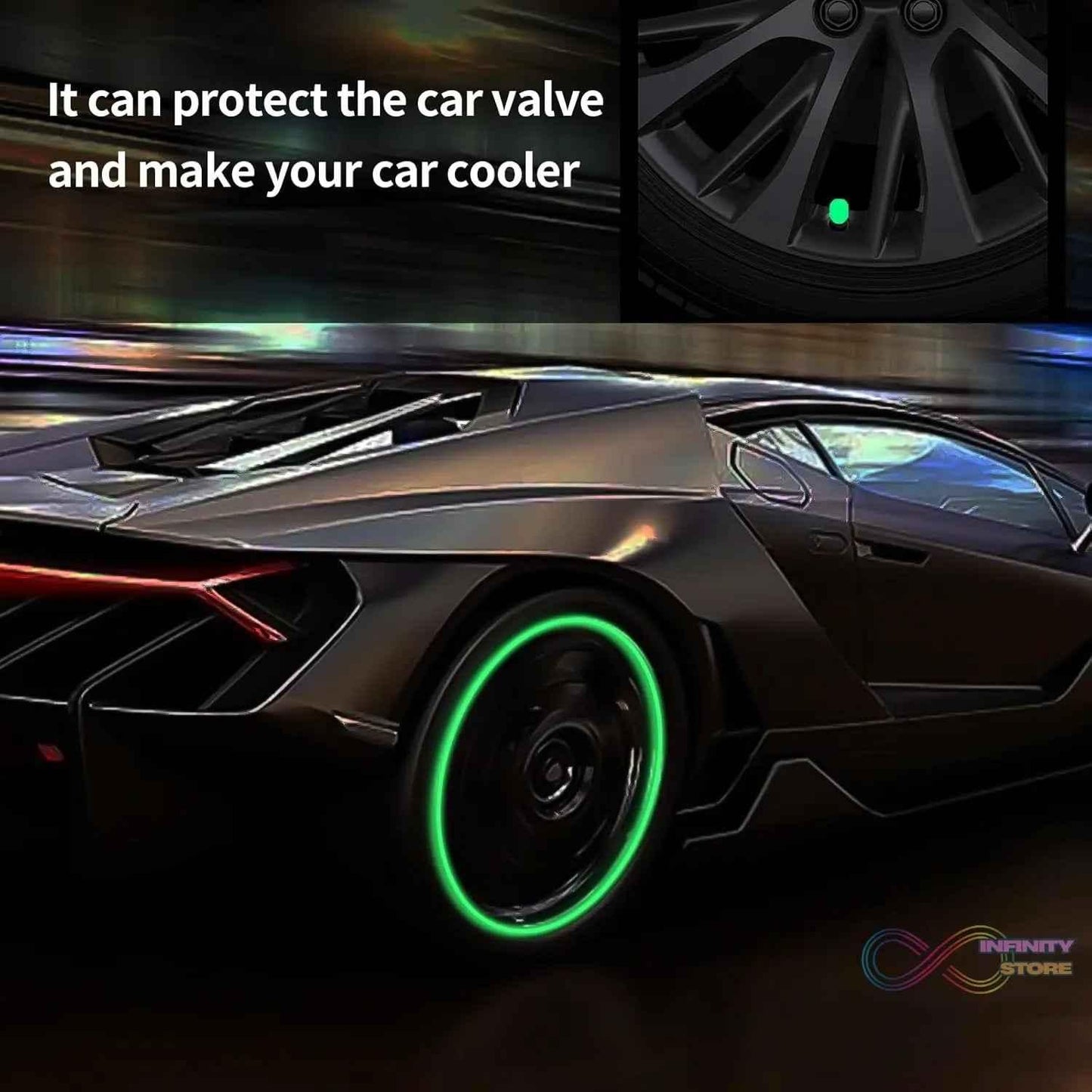 Tyre Valve Caps Luminous Glow Car Tire Valve Cap Covers vaal cap (4 Pcs Set) - infinityexculsivestore.com