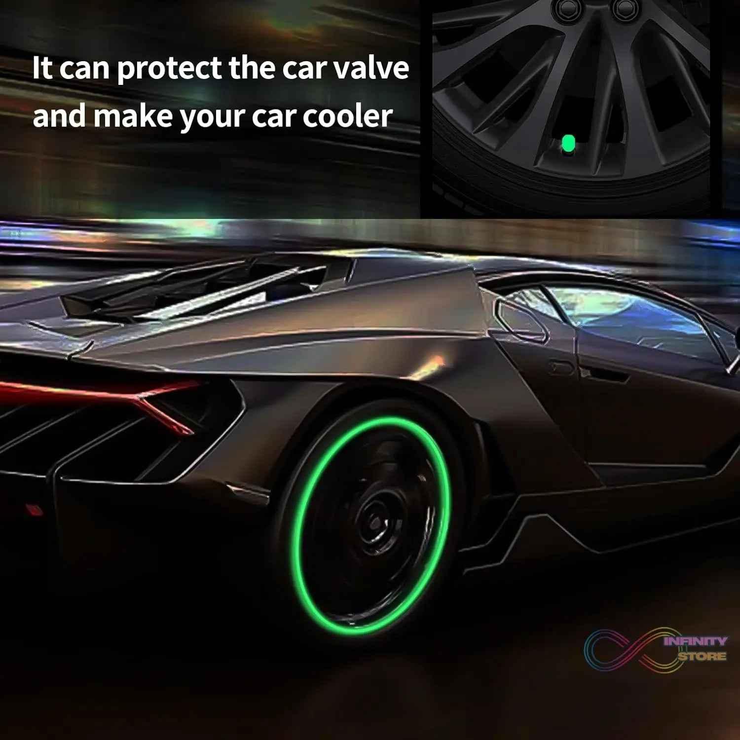 Tyre Valve Caps Luminous Glow Car Tire Valve Cap Covers vaal cap (4 Pcs Set) - infinityexculsivestore.com
