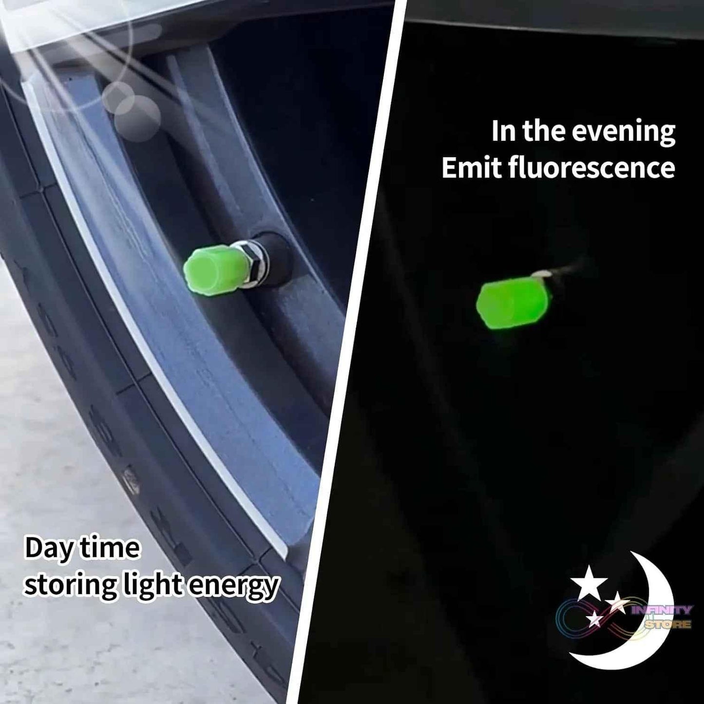 Tyre Valve Caps Luminous Glow Car Tire Valve Cap Covers vaal cap (4 Pcs Set) - infinityexculsivestore.com
