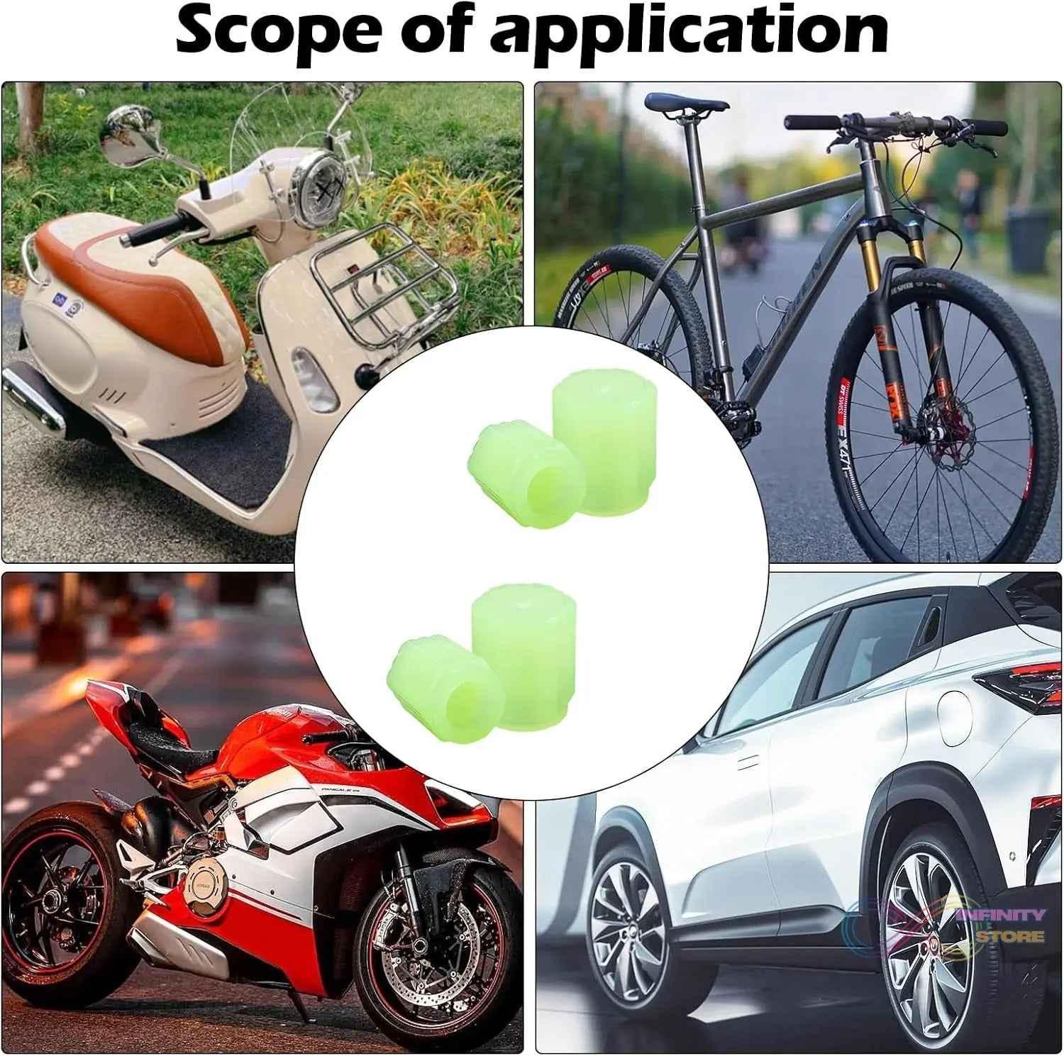 Tyre Valve Caps Luminous Glow Car Tire Valve Cap Covers vaal cap (4 Pcs Set) - infinityexculsivestore.com