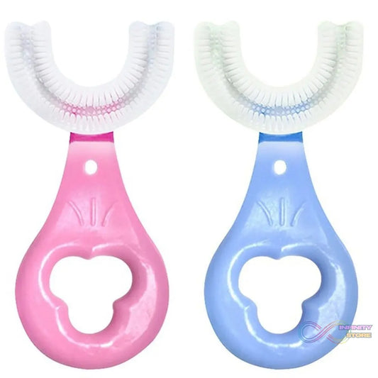 U-shaped toothbrush designed for kids, featuring a colorful and ergonomic handle.