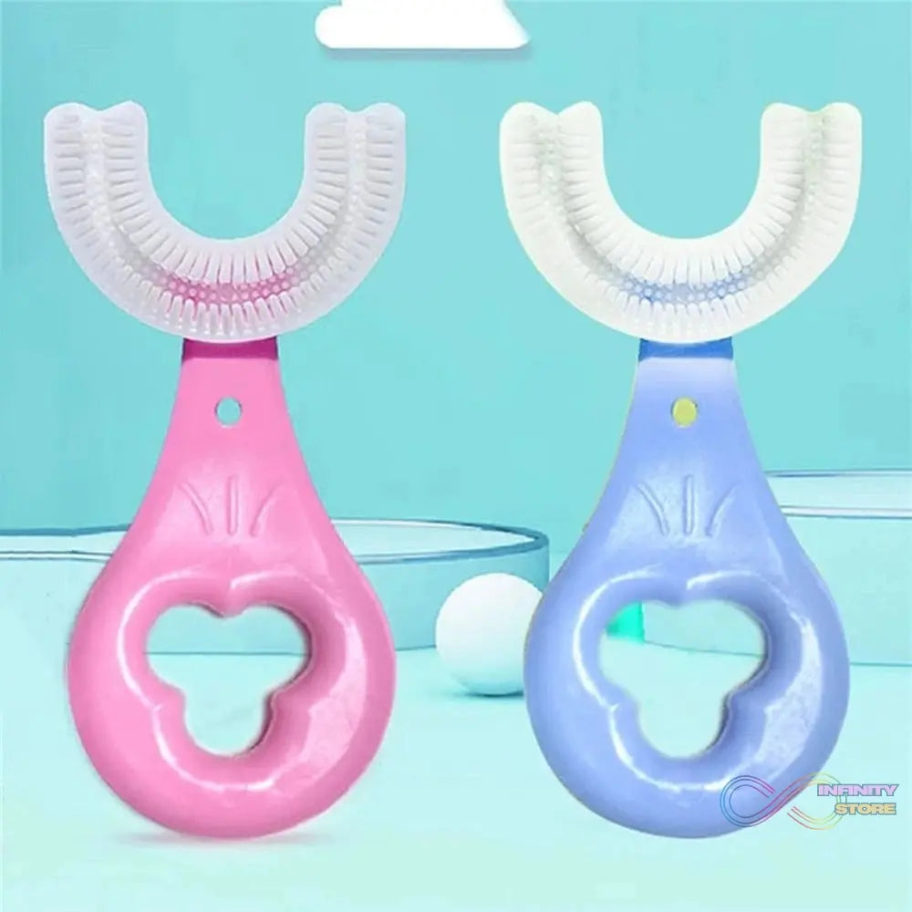 Kids' toothbrush with a U-shaped brush head for effective and easy brushing.