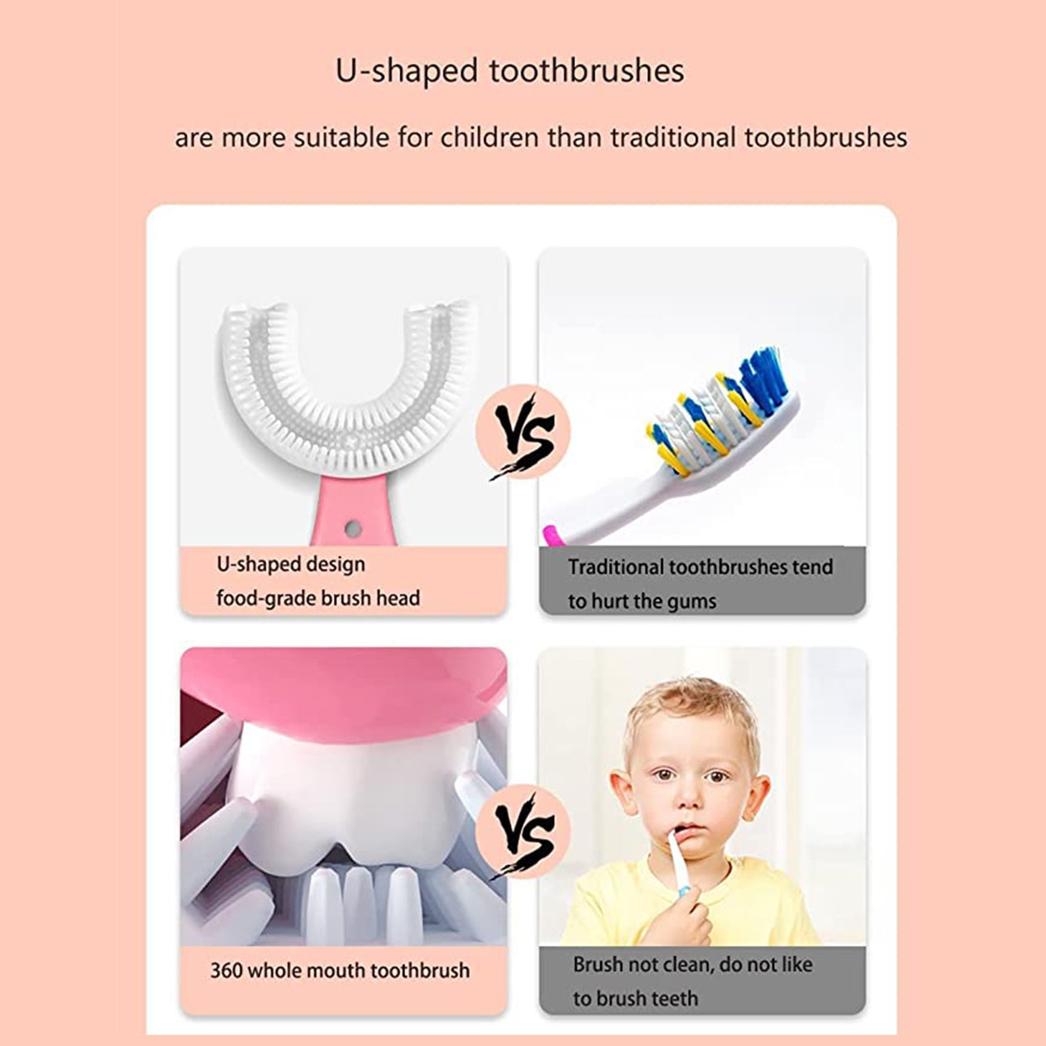 U - Shaped Toothbrush for Kids, 2 - 6 Years Kids Baby Infant Toothbrush, Food Grade Ultra Soft Silicone Brush Head. - infinityexculsivestore.com