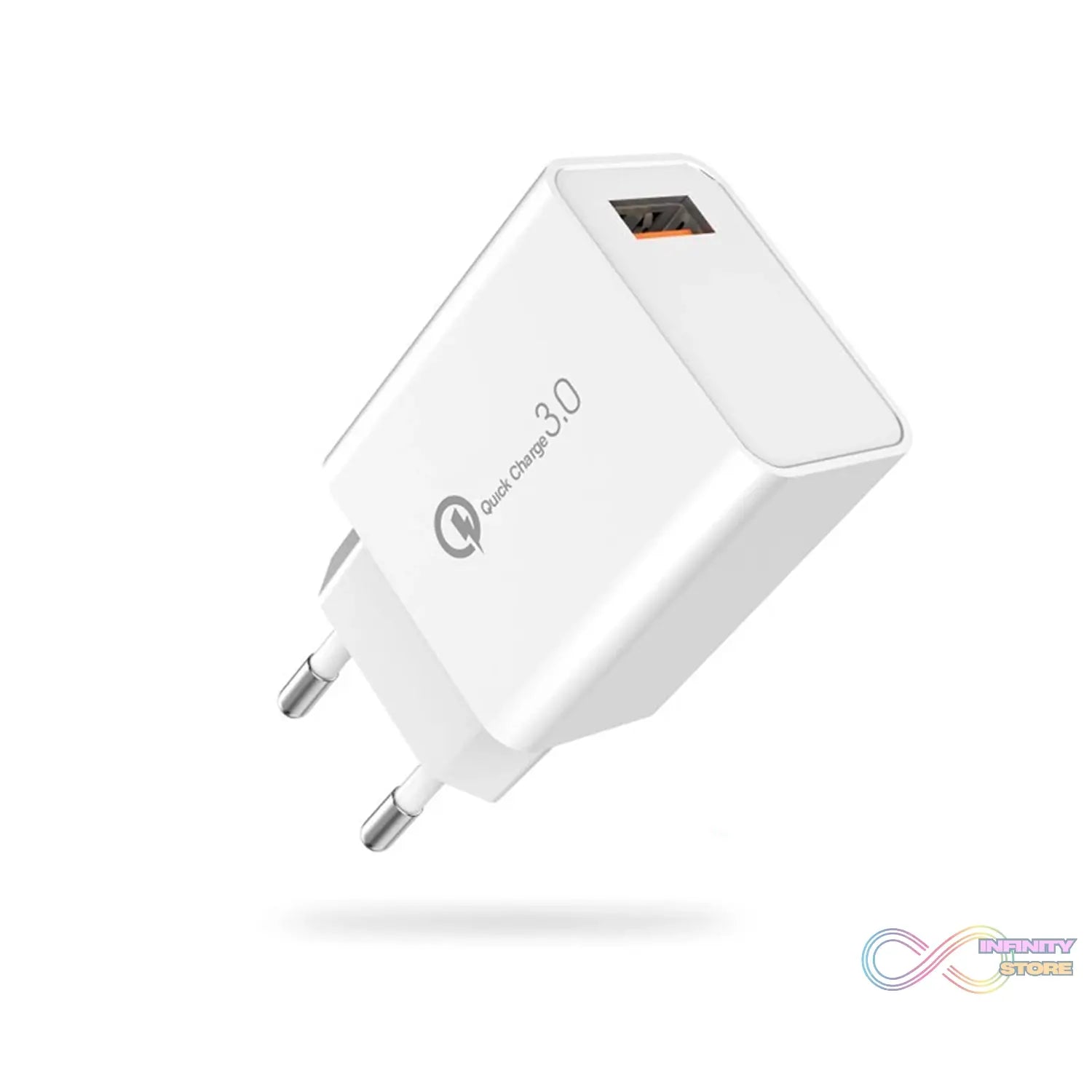 USB fast charger adapter showcasing its plug and design features.