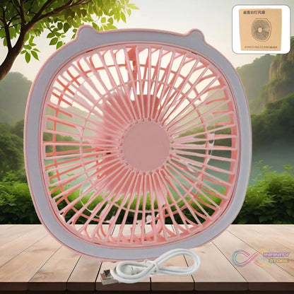 USB PORTABLE MINI DESK FAN WITH LIGHT & COLOR BOX (1 PC / Mix Color) - infinityexculsivestore.com
