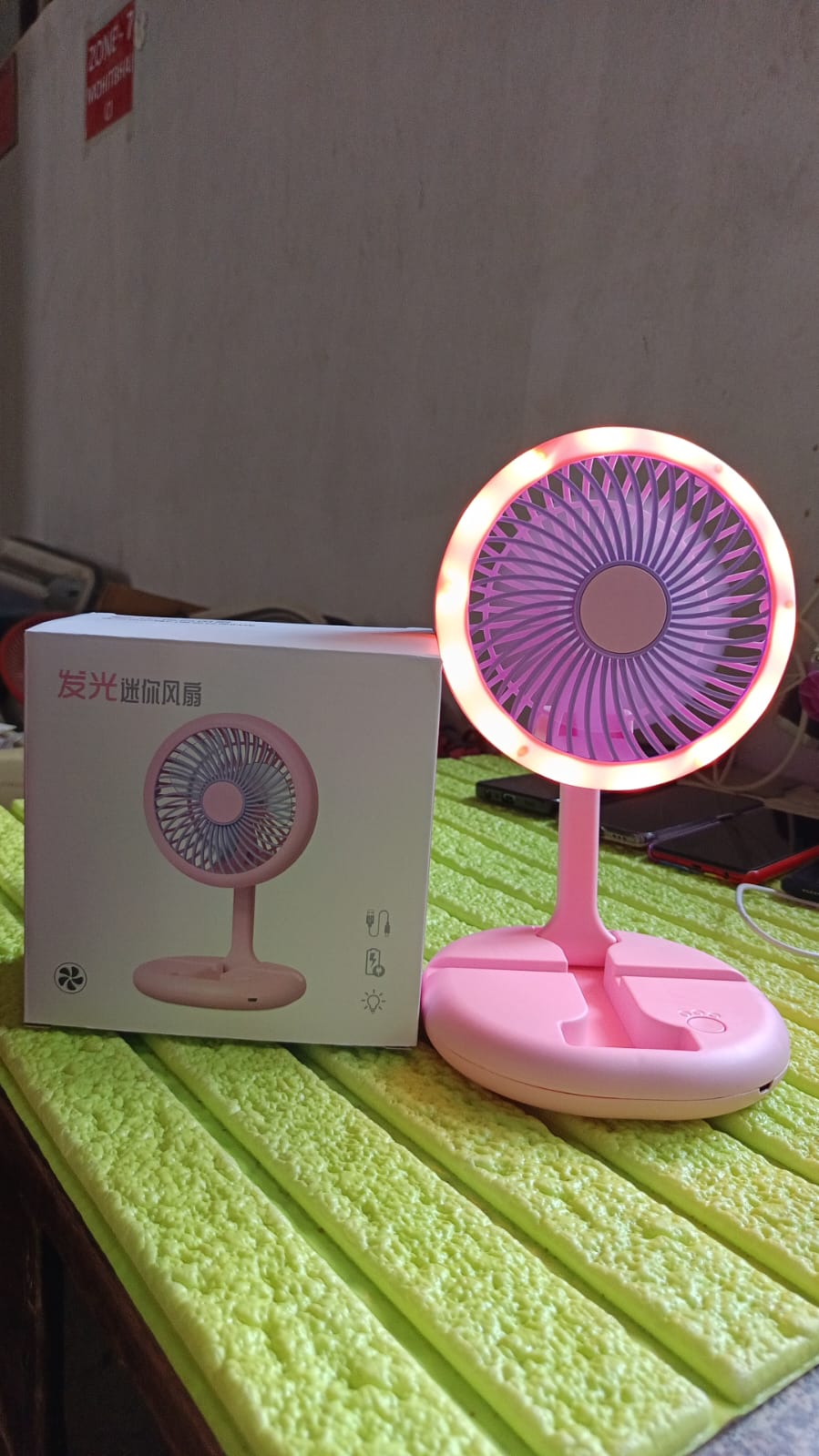USB Rechargeable Portable Fan With LED Light Heavy Duty & Foldable Fan With Charging Port Home, Outdoor, Temple - infinityexculsivestore.com
