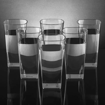 Unbreakable Stylish Transparent Square Design Water / Juice / Beer / Wine Tumbler Plastic Glass Set ( 300 ML, Pack of 6) - infinityexculsivestore.com
