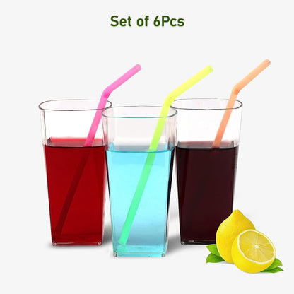 Unbreakable Stylish Transparent Square Design Water / Juice / Beer / Wine Tumbler Plastic Glass Set ( 300 ML, Pack of 6) - infinityexculsivestore.com