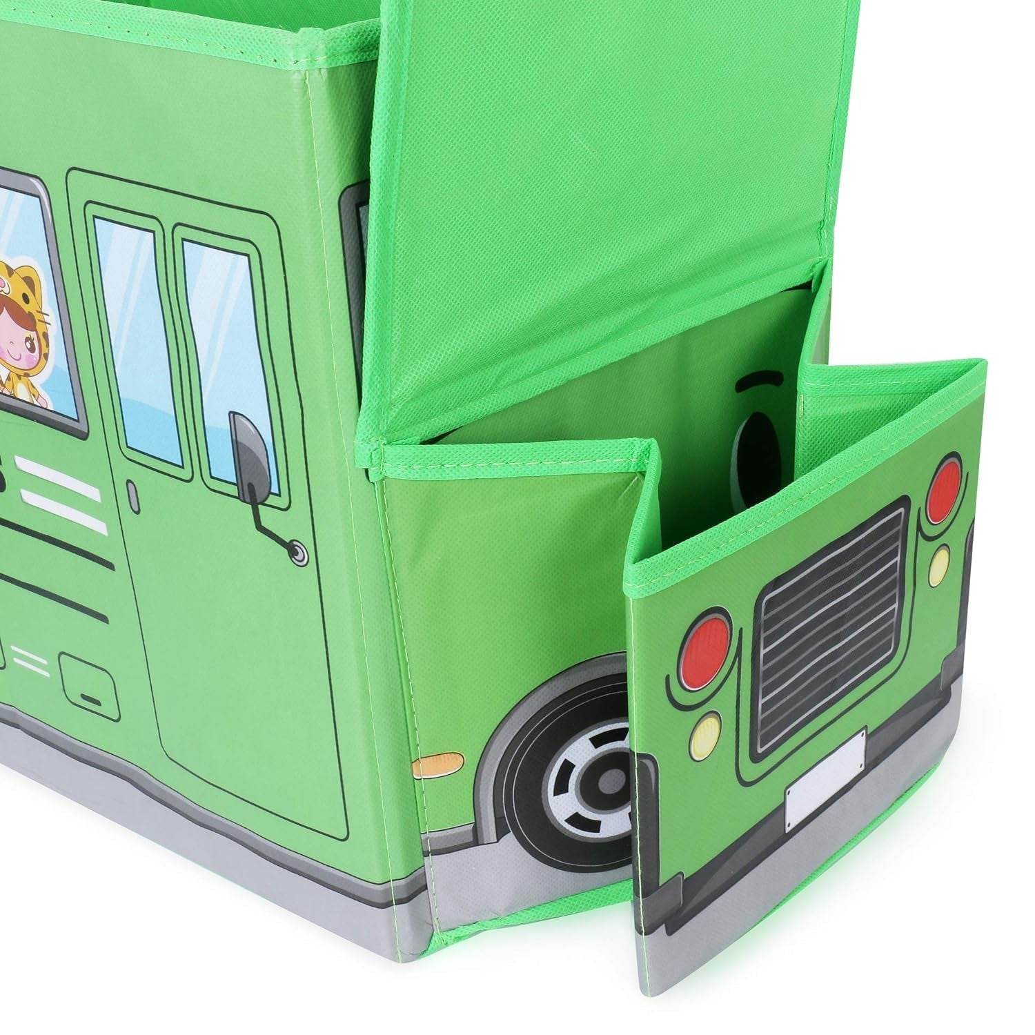 Foldable Bus Shape Toy Box Storage with Lid for Storage of Toys Basket Useful as Toy Organizer mountable Racks Surface Multipurpose Basket for Kids Wardrobe Cabinet Wood with Cloth Cover For Home Decor Books, Game, Baby Cloth (Mix Color & Design ) - infinityexculsivestore.com
