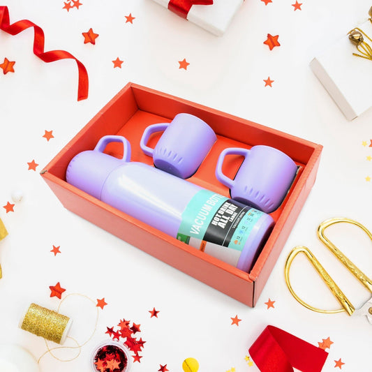 Vacuum Flask Set Stainless Steel Thermos With 3 Cup Creative Gift Set With Cover Handle Portable Car Water Bottle Set (Approx 500ml) - infinityexculsivestore.com