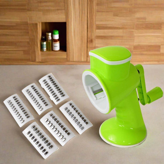 6 in 1 Multi functional Vegetable Cutter & Slicer Hand Machine Cutting, Slice, Cut Thick, Cut Silk All in one –Vegetable Chopper Cutter & Slicing Cutter Barrel - Vegetable Grater with 6 Removable Blades - infinityexculsivestore.com