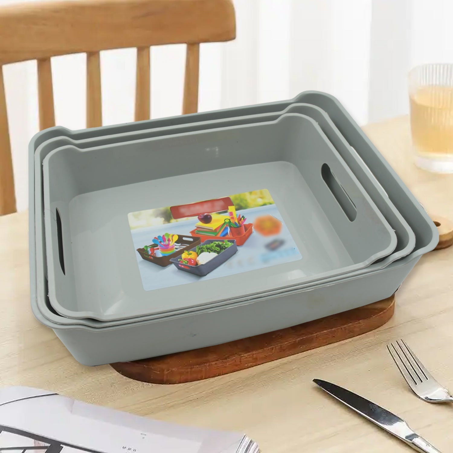 Multipurpose Organising & Storage Plastic Tray, Fruit & Vegetable/ Multi Purpose Tray, Organizer for Kitchen, Countertop, Cabinet, Bathroom Plastic Storage Basket For Store Fruits, Vegetables, Magazines, Cosmetics, Stationary Set of 3 - infinityexculsivestore.com