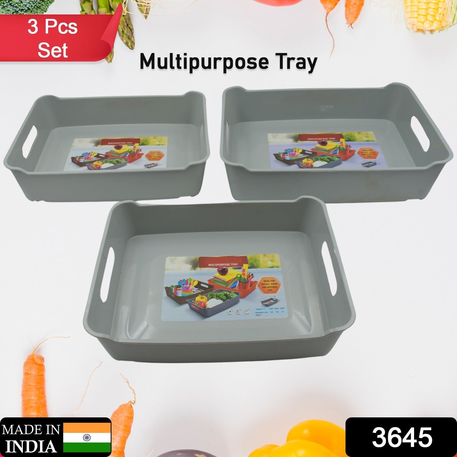 Multipurpose Organising & Storage Plastic Tray, Fruit & Vegetable/ Multi Purpose Tray, Organizer for Kitchen, Countertop, Cabinet, Bathroom Plastic Storage Basket For Store Fruits, Vegetables, Magazines, Cosmetics, Stationary Set of 3 - infinityexculsivestore.com