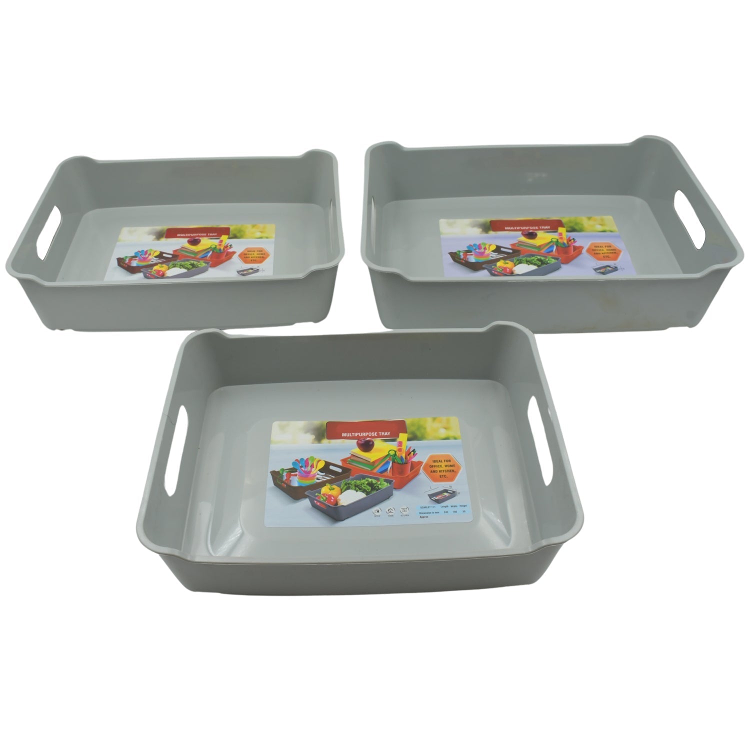 Multipurpose Organising & Storage Plastic Tray, Fruit & Vegetable/ Multi Purpose Tray, Organizer for Kitchen, Countertop, Cabinet, Bathroom Plastic Storage Basket For Store Fruits, Vegetables, Magazines, Cosmetics, Stationary Set of 3 - infinityexculsivestore.com
