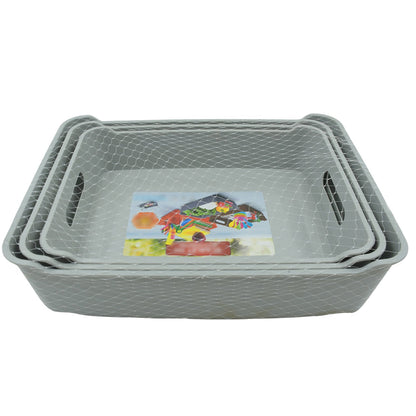 Multipurpose Organising & Storage Plastic Tray, Fruit & Vegetable/ Multi Purpose Tray, Organizer for Kitchen, Countertop, Cabinet, Bathroom Plastic Storage Basket For Store Fruits, Vegetables, Magazines, Cosmetics, Stationary Set of 3 - infinityexculsivestore.com