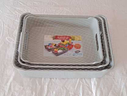 Multipurpose Organising & Storage Plastic Tray, Fruit & Vegetable/ Multi Purpose Tray, Organizer for Kitchen, Countertop, Cabinet, Bathroom Plastic Storage Basket For Store Fruits, Vegetables, Magazines, Cosmetics, Stationary Set of 3 - infinityexculsivestore.com