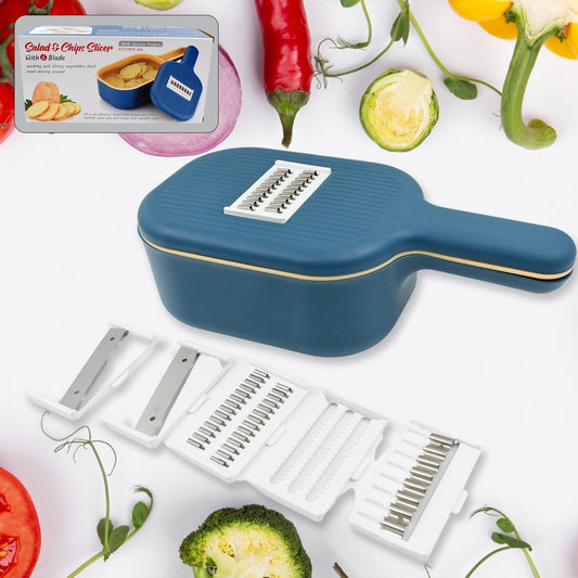 Vegetable Slicer Cutter - 6 Blades Kitchen Accessories, Tools & Appliances with Container & Handle (1 Set) - infinityexculsivestore.com