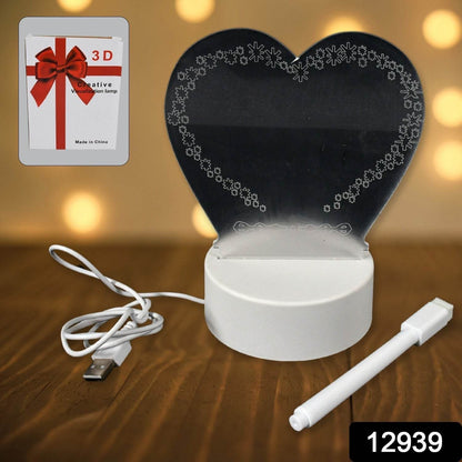 Creative Visualization Lamp 3 D Acrylic Decorative Lamp for Creative Keeps Notes Drawing Table Lamp for Home Decor / Bedroom / Gift / Office Decoration / Erasable Board (Heart-Shape / 1 pc) - infinityexculsivestore.com