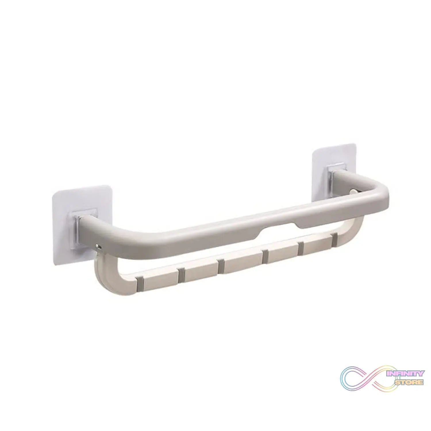 Wall-Mounted Double Bar Towel Holder with Hooks & Adjustable Folding Shelf - infinityexculsivestore.com