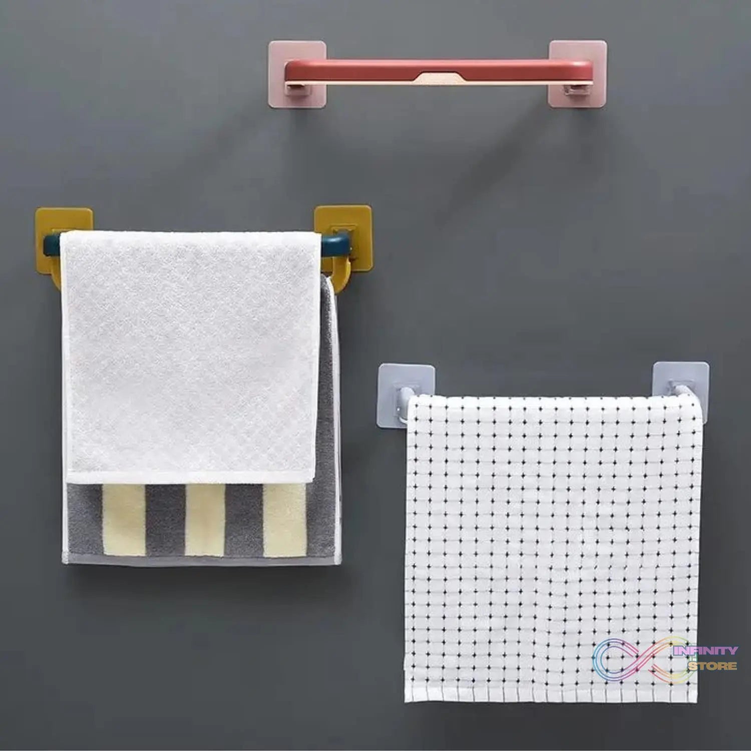 Wall-Mounted Double Bar Towel Holder with Hooks & Adjustable Folding Shelf - infinityexculsivestore.com