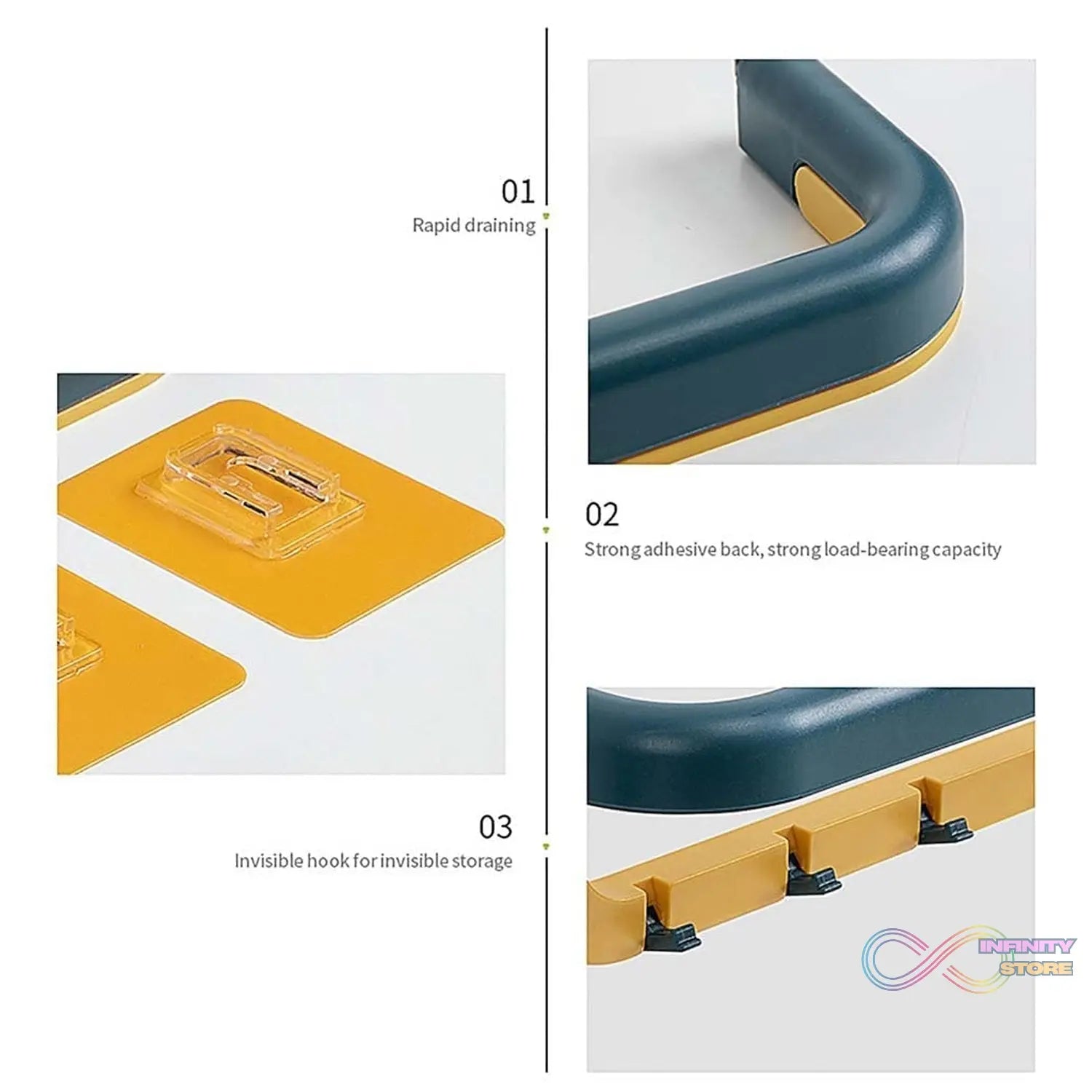 Wall-Mounted Double Bar Towel Holder with Hooks & Adjustable Folding Shelf - infinityexculsivestore.com