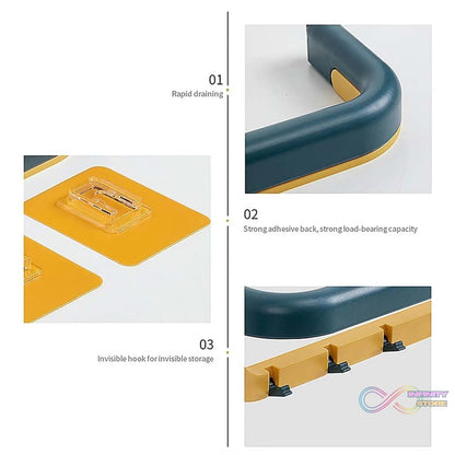 Wall-Mounted Double Bar Towel Holder with Hooks & Adjustable Folding Shelf - infinityexculsivestore.com