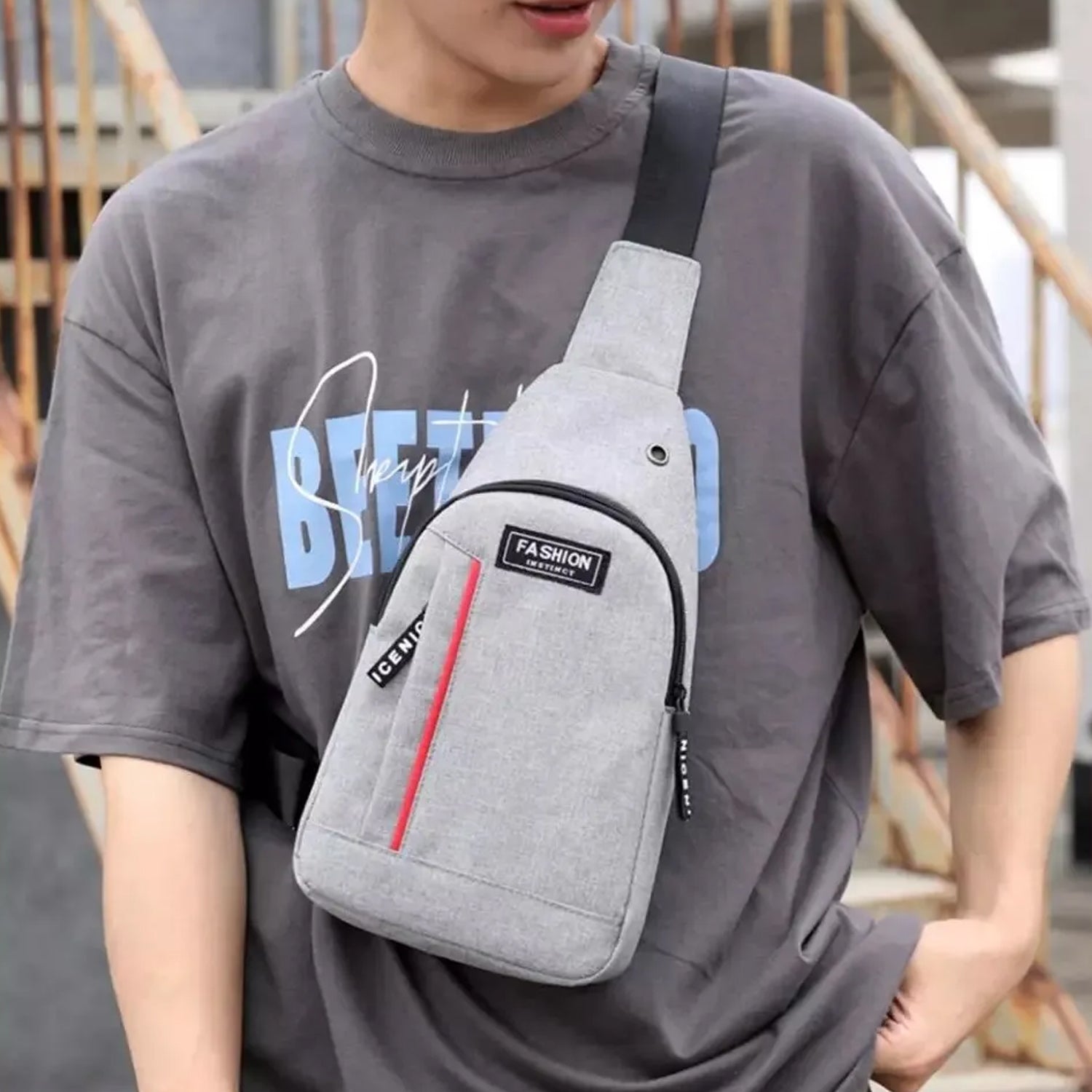 Waterproof Anti - Theft Crossbody Fanny Pack with USB Charging & Earphone Hook (Grey/Blue) - infinityexculsivestore.com