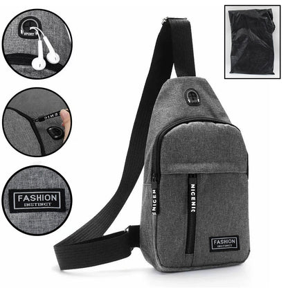 Waterproof Waist Bag, Shoulder Bags USB Charging Earphone Hook Sling Travel Bag (1 Pc) - infinityexculsivestore.com