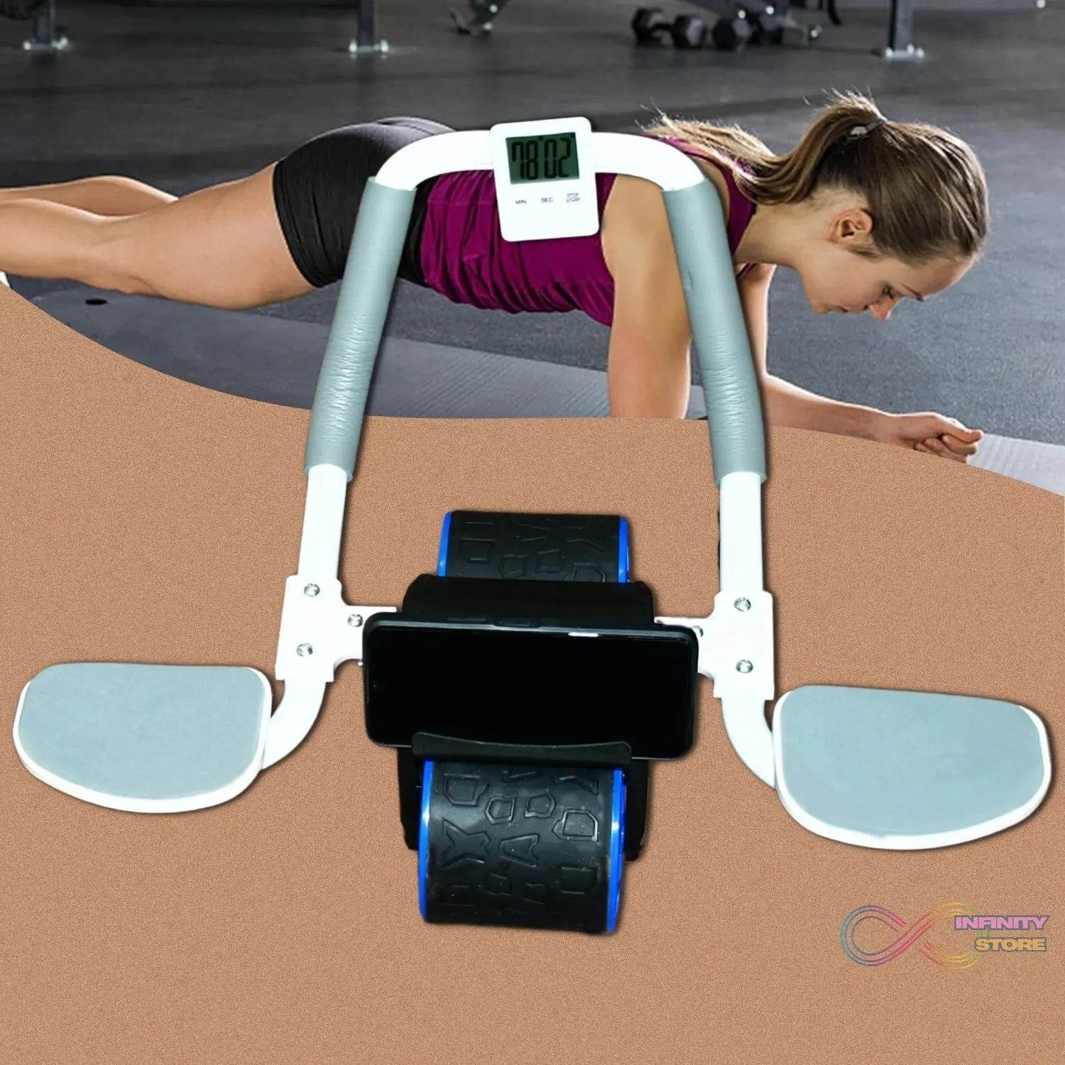 Abdominal Roller Wheel, Automatic Rebound Sponge Handle, Double Wheel Abdominal Roller, Non-Slip Timer Function with Elbow Support for Exercises for Body Fitness Strength Training Home Gym - infinityexculsivestore.com