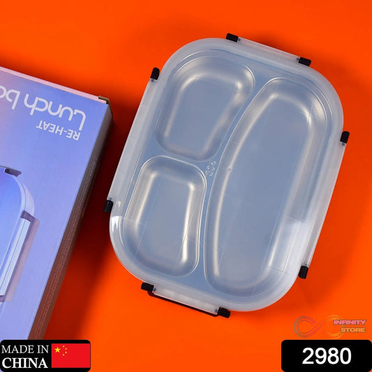 White Transparent Lunch Box for Kids and adults, Stainless Steel Lunch Box with 3 Compartments. - infinityexculsivestore.com