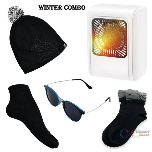 Winter Warm Set - Bennie hat, Room Heater, Sunglasses And Socks (5 Pcs Combo) - infinityexculsivestore.com