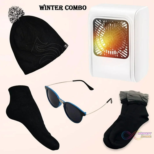 Winter Warm Set - Bennie hat, Room Heater, Sunglasses And Socks (5 Pcs Combo) - infinityexculsivestore.com