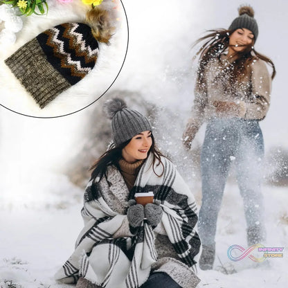 Winter Woolen Knitted Black Inside Fur Beanie Cap (1 Pc / Mix Design & Color) - infinityexculsivestore.com