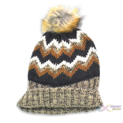Winter Woolen Knitted Black Inside Fur Beanie Cap (1 Pc / Mix Design & Color) - infinityexculsivestore.com