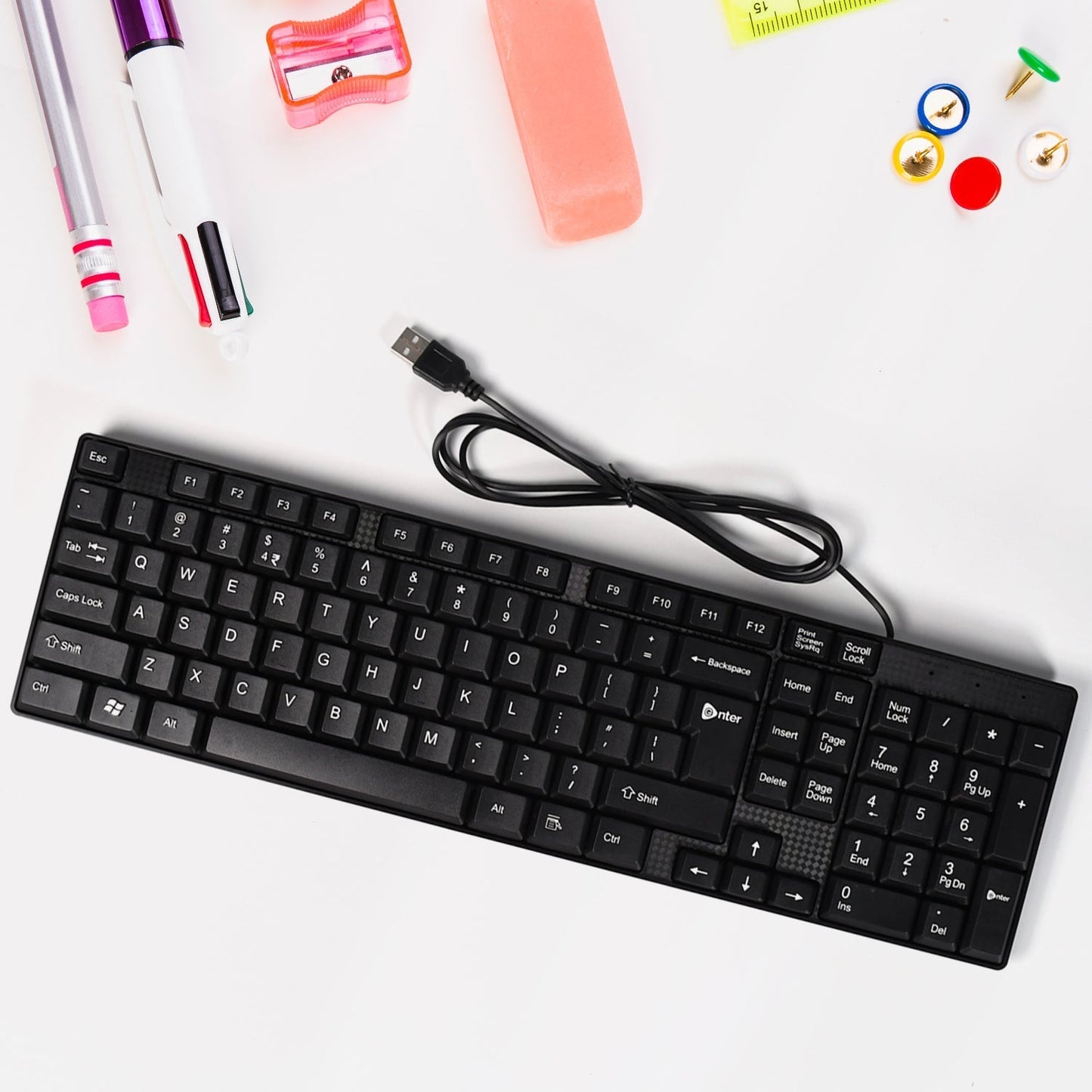 Wired USB 102 Keys, Ergonomic Portable Typewriter Keyboard for Home Office, Plug and Play - infinityexculsivestore.com