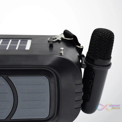 Wireless Bluetooth Speaker 5W High Bass with Wireless Mic / Microphone, LED Torch, Solar Charging, Support USB & Adjustable Strap (1 Set) - infinityexculsivestore.com