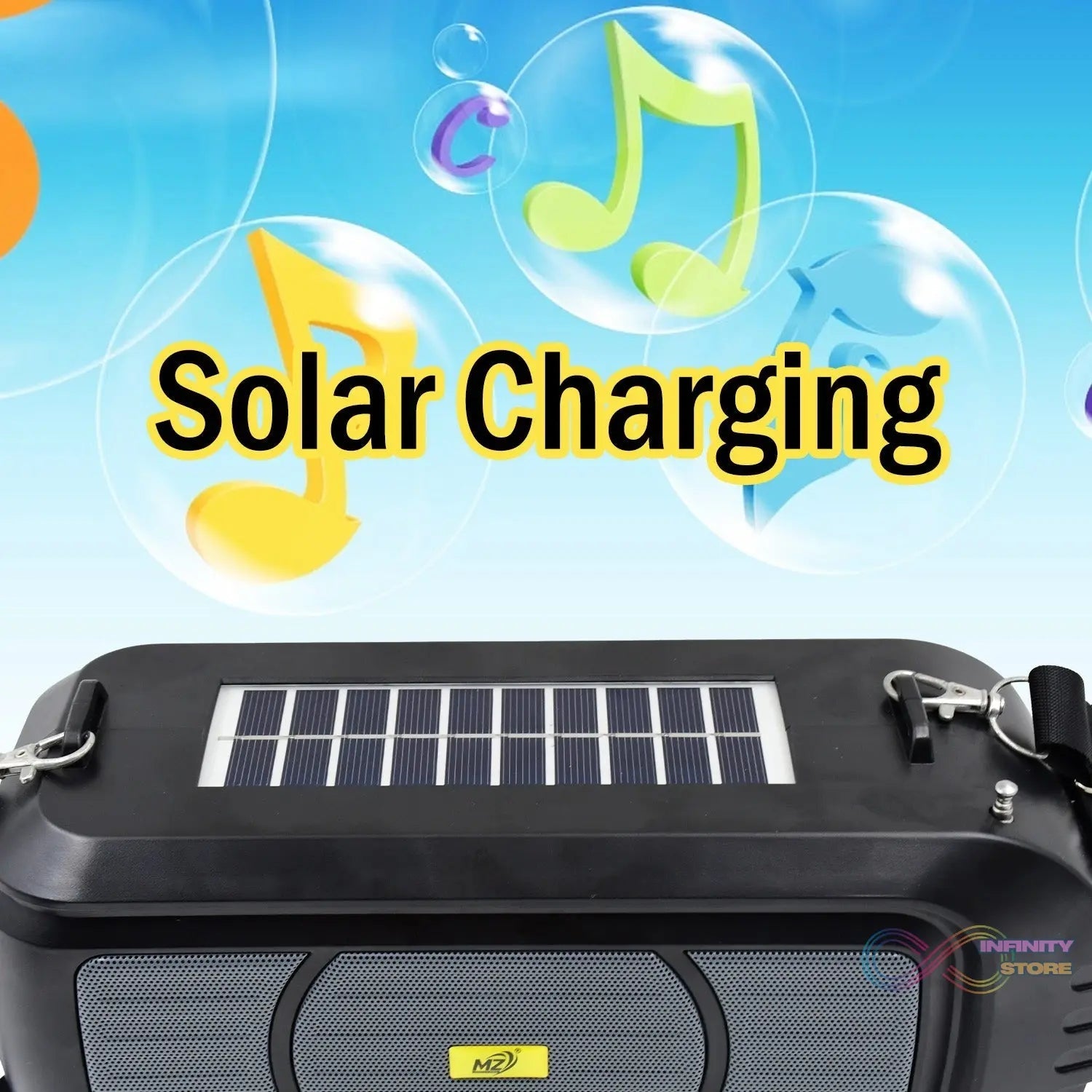 Wireless Bluetooth Speaker 5W High Bass with Wireless Mic / Microphone, LED Torch, Solar Charging, Support USB & Adjustable Strap (1 Set) - infinityexculsivestore.com