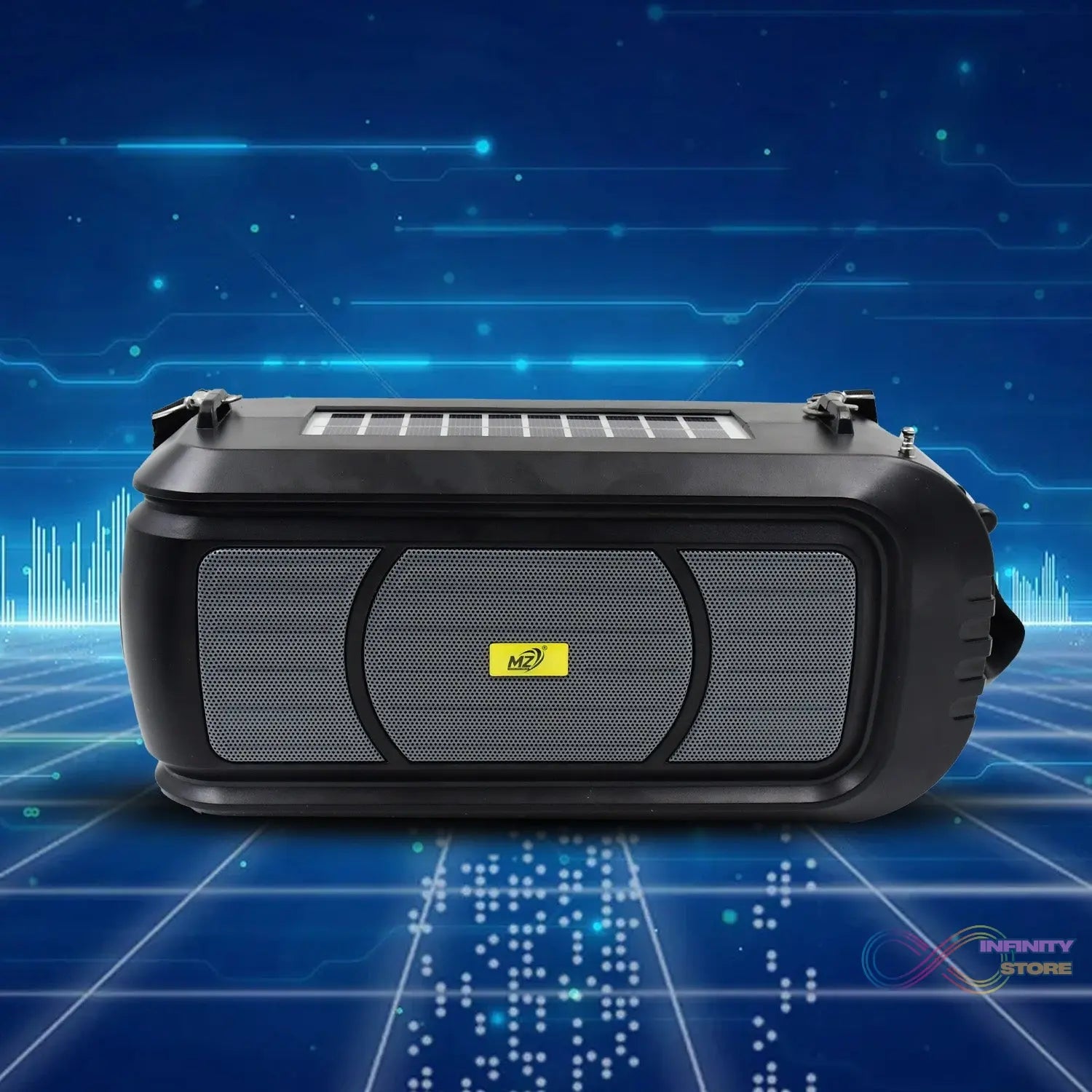 Wireless Bluetooth Speaker 5W High Bass with Wireless Mic / Microphone, LED Torch, Solar Charging, Support USB & Adjustable Strap (1 Set) - infinityexculsivestore.com