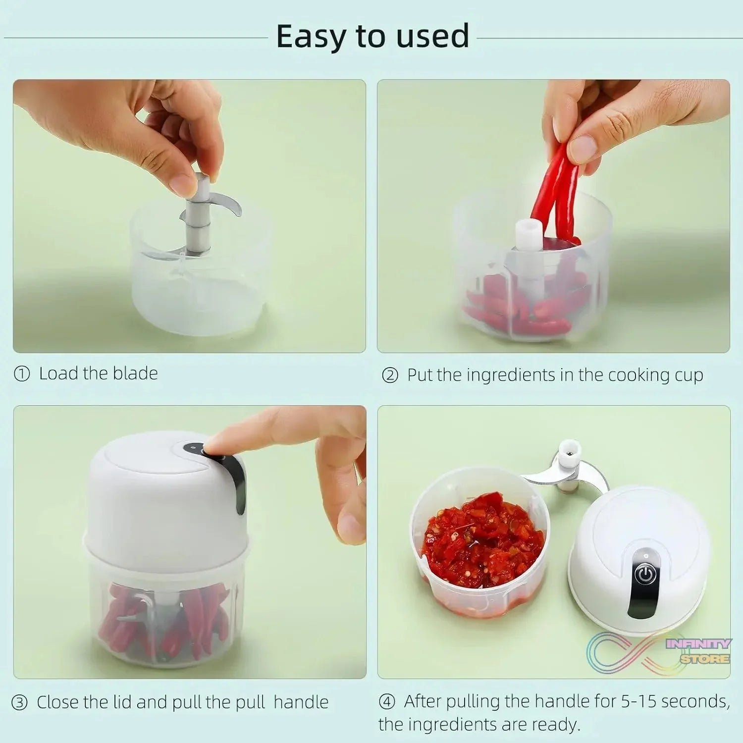 Wireless USB Rechargeable Mini Electric Garlic Machine / Chopper 3 Blades (250Ml) - infinityexculsivestore.com