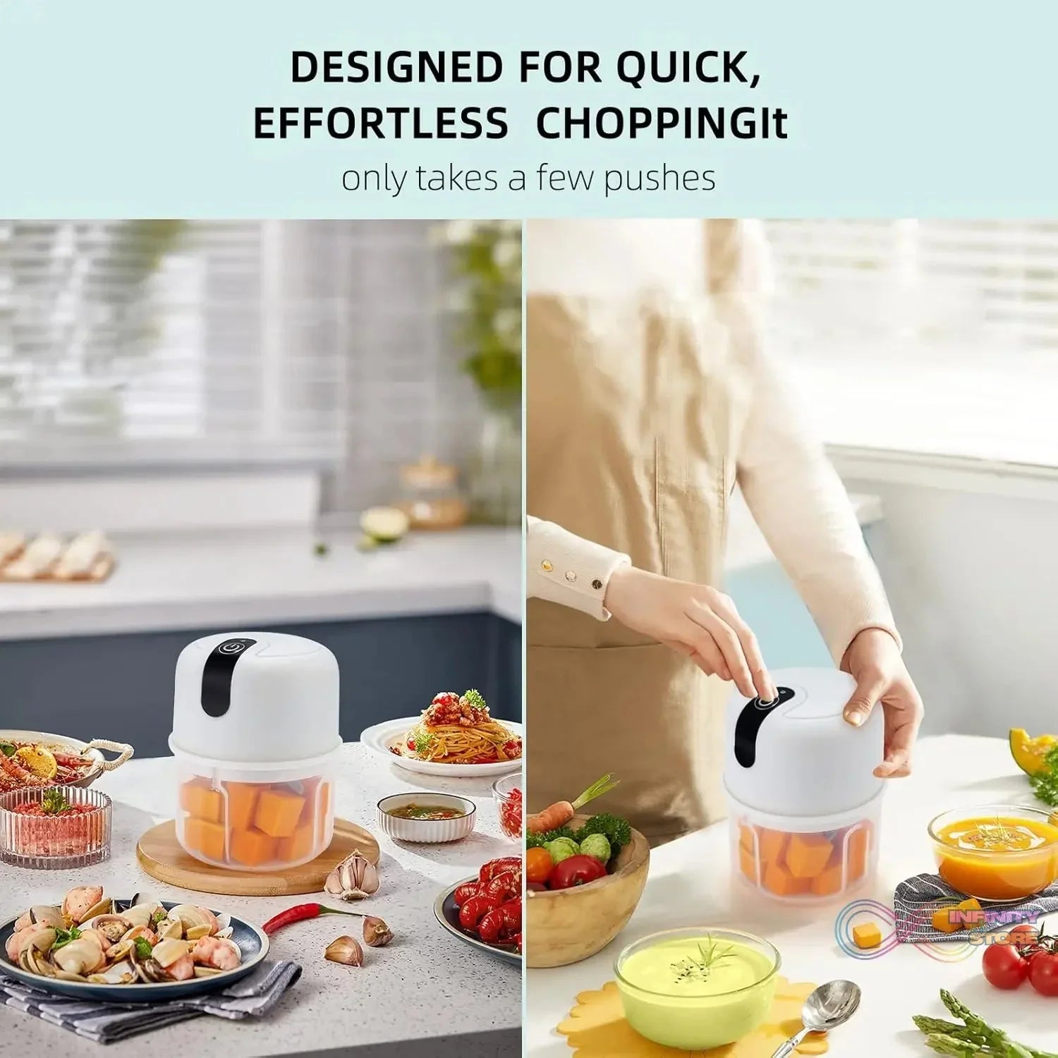 Wireless USB Rechargeable Mini Electric Garlic Machine / Chopper 3 Blades (250Ml) - infinityexculsivestore.com