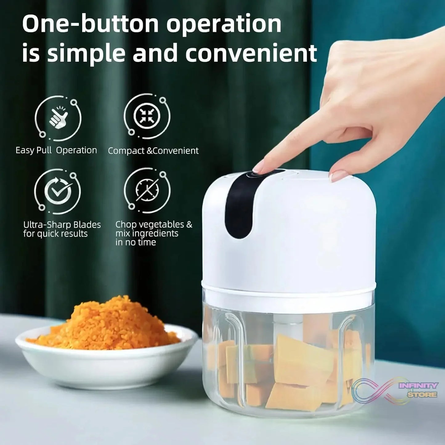 Wireless USB Rechargeable Mini Electric Garlic Machine / Chopper 3 Blades (250Ml) - infinityexculsivestore.com