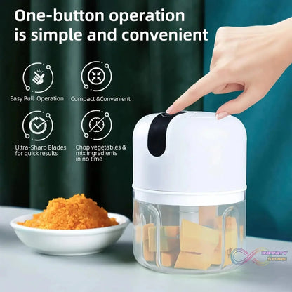 Wireless USB Rechargeable Mini Electric Garlic Machine / Chopper 3 Blades (250Ml) - infinityexculsivestore.com