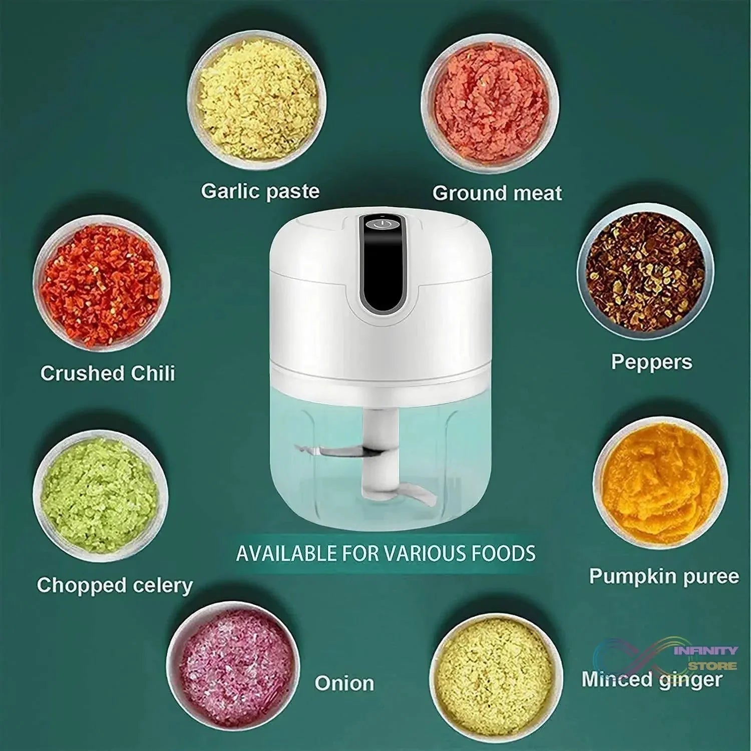 Wireless USB Rechargeable Mini Electric Garlic Machine / Chopper 3 Blades (250Ml) - infinityexculsivestore.com