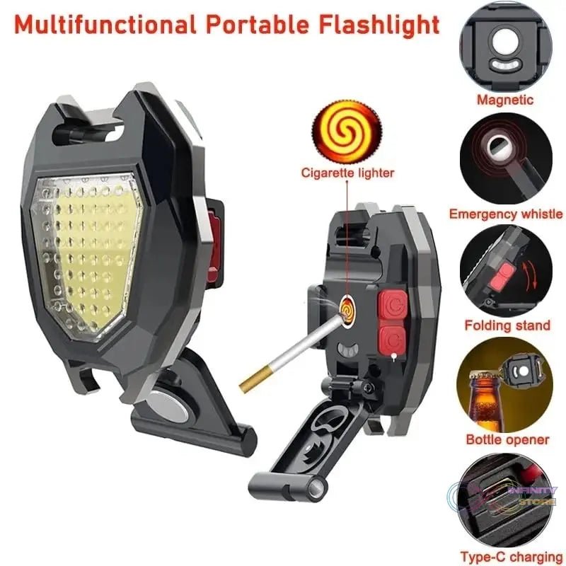 Portable Triangular Shaped Emergency& Camping Flashlight With Cigarette Lighter Lumens Rechargeable Waterproof Portable Led Light Camping Keychain 6Lighting Modes With Strong Magnet 3 Color Lighting For Travel, Camping Walking - infinityexculsivestore.com