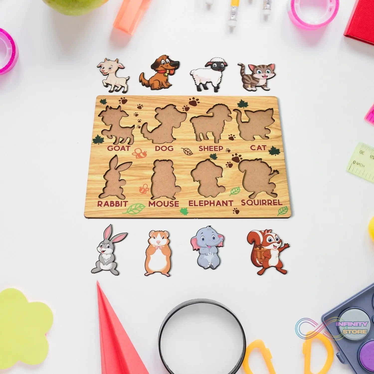 Wooden Animal Puzzle Learning Educational Board (1 Set / 28×20 Cm) - infinityexculsivestore.com