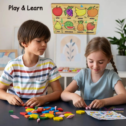 Wooden Fruits Puzzle Learning Educational Board (1 Set / 28×20 Cm) - infinityexculsivestore.com