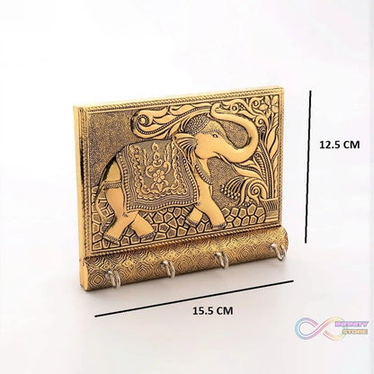 Wooden Key Holder for Home Decor Stylish Metal Gold Antique Elephant Design (1 Pc) - infinityexculsivestore.com