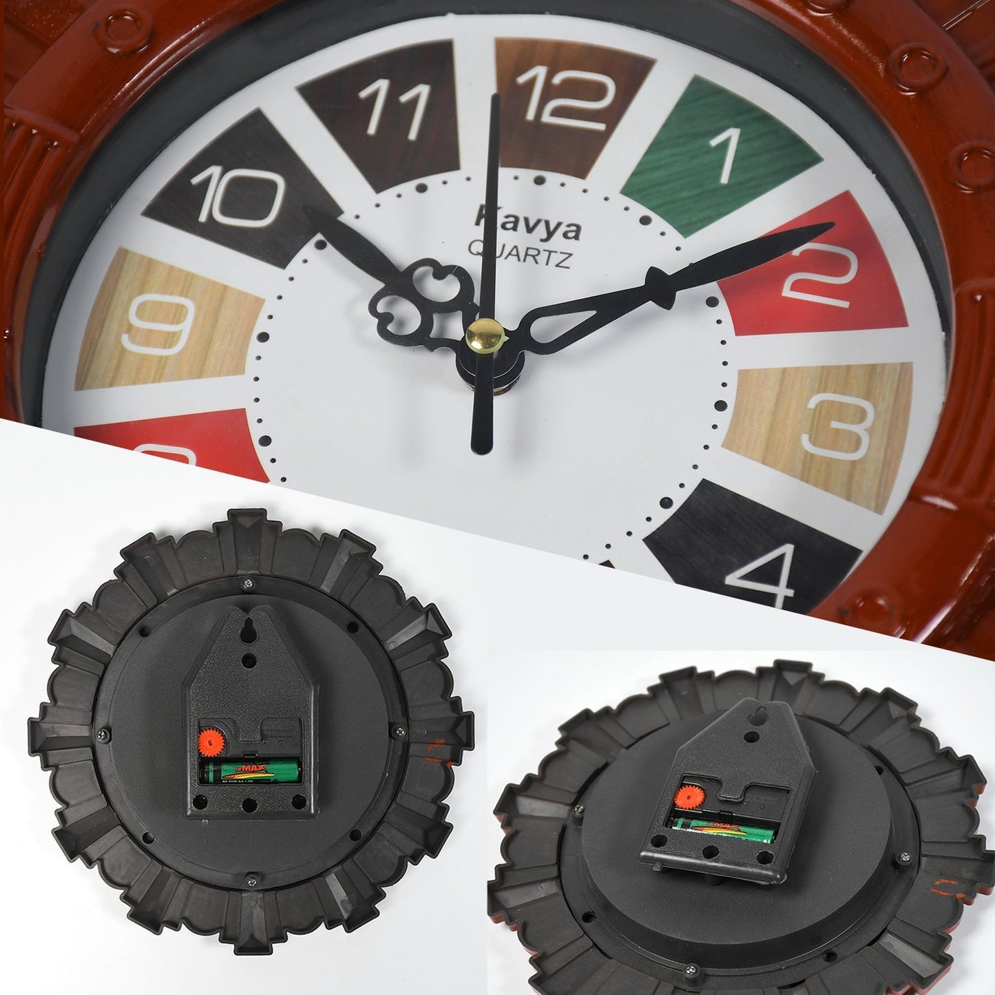 Wooden Look Round Wall Clock - Battery Operated, Easy - to - Read, Plastic Design for Home/Office - infinityexculsivestore.com