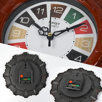 Wooden Look Round Wall Clock - Battery Operated, Easy - to - Read, Plastic Design for Home/Office - infinityexculsivestore.com